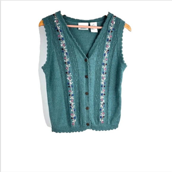 VTG 90s Embroidered Sweater Vest S Cottage Granny Boho Retro Academia Floral - Picture 7 of 7
